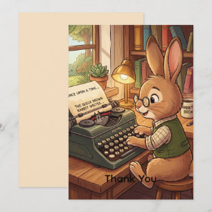 Konijn typt op een retro schrijfmachine   Personal Bedankkaart