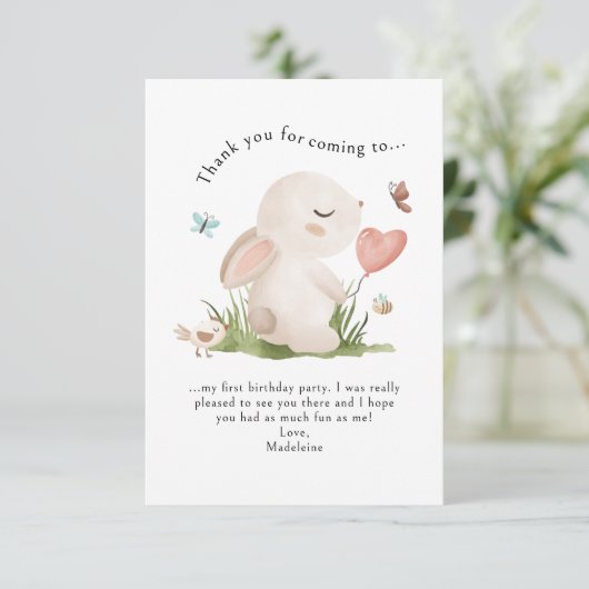 Konijn verjaardag bedankje voor kinderen bedankkaart (Staand voorkant)