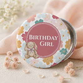 Konijn Verjaardag Knop Cute Konijn Feestje Ronde Button 5,7 Cm