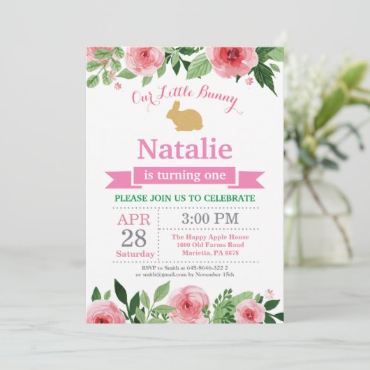 Konijn verjaardag meisje Pasen ei eerste verjaarda Kaart (Staand voorkant)