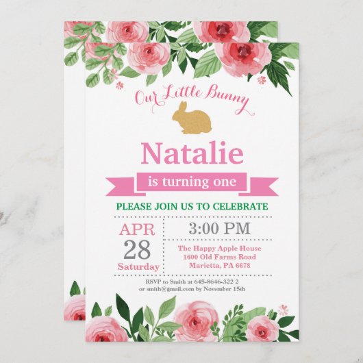 Konijn verjaardag meisje Pasen ei eerste verjaarda Kaart (Voorkant / Achterkant)