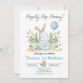 Konijn verjaardagsfeestje Blauwe Konijn Paasverjaa Kaart (Voorkant)