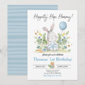 Konijn verjaardagsfeestje Blauwe Konijn Paasverjaa Kaart (Voorkant / Achterkant)