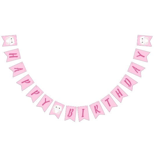 Konijn Verjaardagsfeestje Roze Vlaggetjes (Alle)