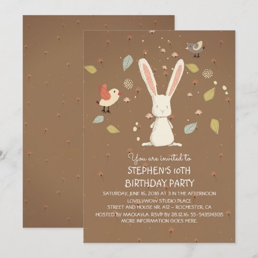 konijn - verjaardagsfeestje voor bunny woodland kaart (Voorkant / Achterkant)