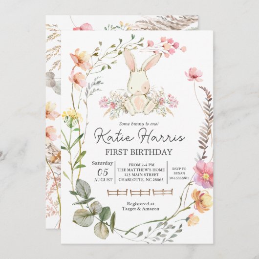 Konijn verjaardagsuitnodiging, Some bunny is one u Kaart (Voorkant / Achterkant)