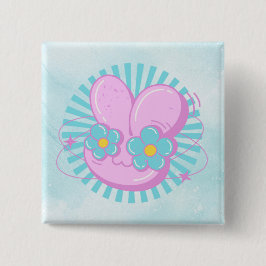 Konijn Vierkante Button 5,1 Cm
