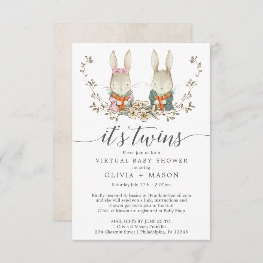  konijn - Virtuele Baby shower Kaart (Voorkant / Achterkant)