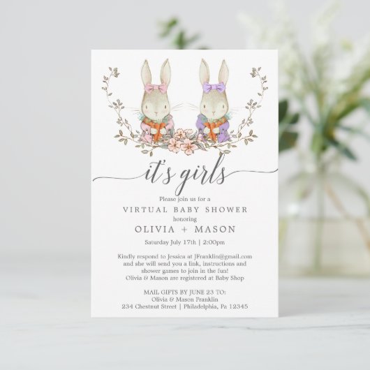  konijn - Virtuele Baby shower Kaart (Staand voorkant)