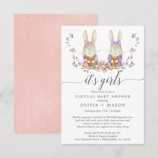  konijn - Virtuele Baby shower Kaart (Voorkant / Achterkant)