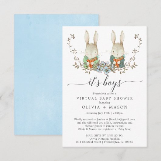  konijn - Virtuele Baby shower Kaart (Voorkant / Achterkant)