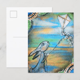 Konijn vliegt op een vlieger briefkaart