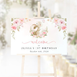 Konijn, Vlinder, Bloemen, Eerste Verjaardag Welkom Poster