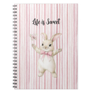 Konijn Vlinder Blush Roze Strepen Notitieboek
