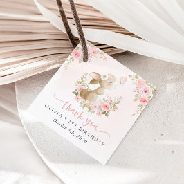Konijn, Vlinder, Roze Bloemen, Eerste Verjaardag Bedankjes Labels