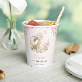 Konijn, Vlinder, Roze Bloemen, Eerste Verjaardag Papieren Bekers