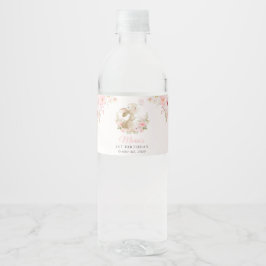 Konijn, Vlinder, Roze Bloemen, Eerste Verjaardag Waterfles Etiket