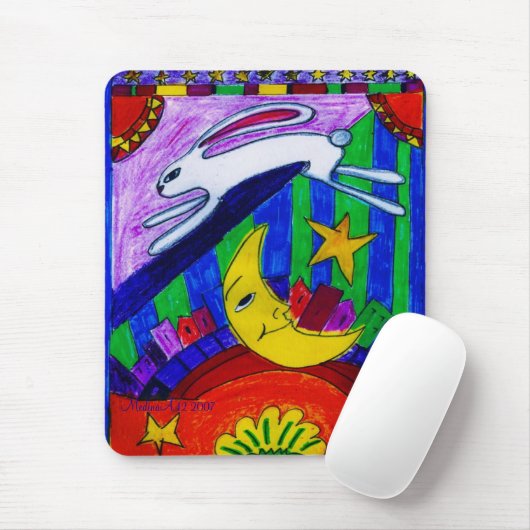 konijn vloog over de maan, muismat (Met muis)