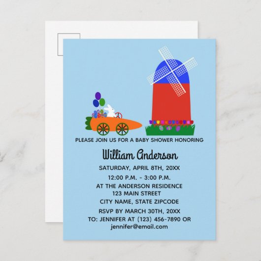 Konijn voor babyshower Auto Wortel #4 Uitnodigings Uitnodiging Briefkaart (Voorkant / Achterkant)