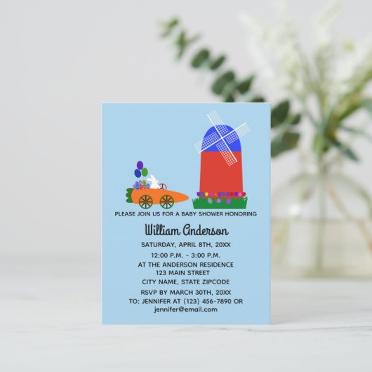 Konijn voor babyshower Auto Wortel #4 Uitnodigings Uitnodiging Briefkaart (Staand voorkant)
