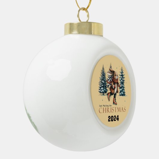 Konijn wacht op kerst keramische bal ornament (Links)
