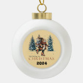 Konijn wacht op kerst keramische bal ornament (Voorkant)