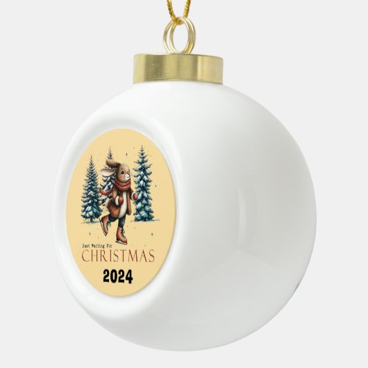 Konijn wacht op kerst keramische bal ornament (Rechts)