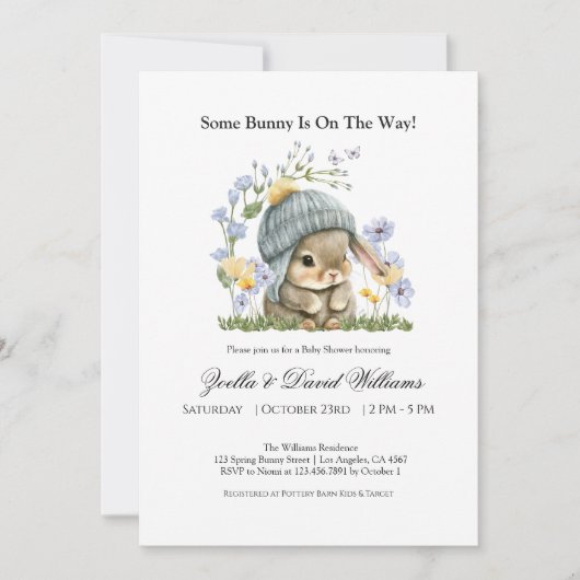Konijn Waterverf Baby Shower Uitnodiging (Voorkant)