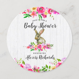 Konijn Waterverf Bloemige Baby Shower Uitnodiging