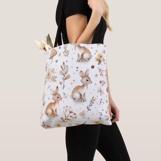 Konijn Waterverf Floral Spring Pattern Tote Bag (Dichtbij)
