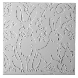 Konijn White Gray Embossed Floral Woodland Animal Tegeltje