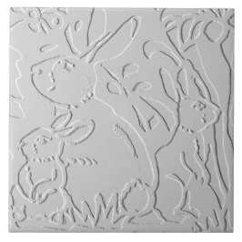 Konijn White Gray Embossed Floral Woodland Animal Tegeltje