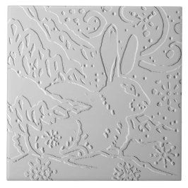 Konijn White Gray Embossed Woodland Snow Tegeltje