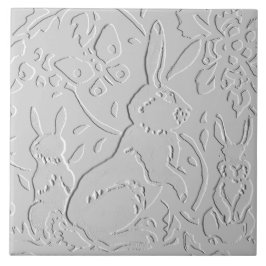 Konijn White Grey Black Embossed Woodland Animal Tegeltje