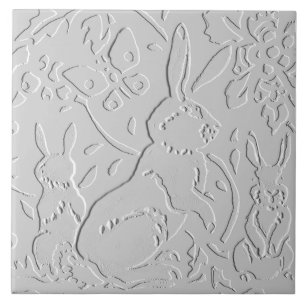 Konijn White Grey Black Embossed Woodland Animal Tegeltje