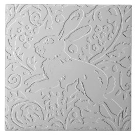 Konijn White Grey Black Embossed Woodland Animal Tegeltje