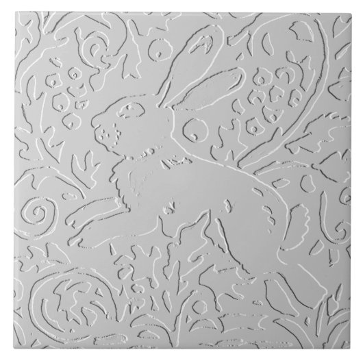 Konijn White Grey Black Embossed Woodland Animal Tegeltje (Voorkant)