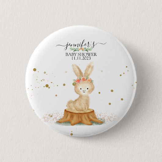 Konijn Wildlife bos babyshower stippen Ronde Button 5,7 Cm (Voorkant)