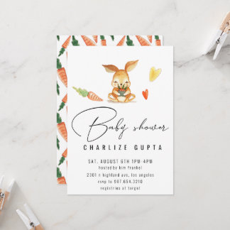 Konijn wortel hart  Baby Shower Uitnodiging meisje