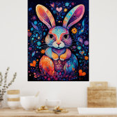 Konijn zittend bloemen harten poster (Keuken)