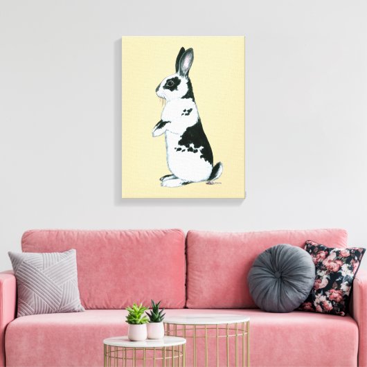 Konijn: Zwart-wit Canvas Afdruk (Insitu (Woonkamer))