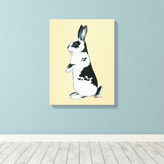 Konijn: Zwart-wit Canvas Afdruk (Insitu (Houten vloer))