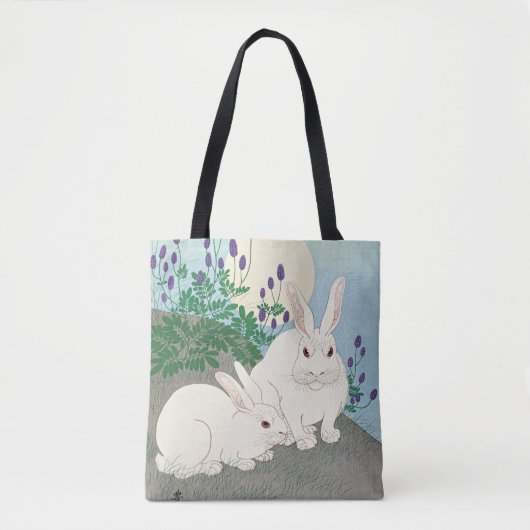 Konijnen bij volle maan door Ohara Koson, Tote Bag (Voorkant)