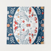 Konijnen, bloemen: volkskunst banner. wandkleed (Voorkant (horizontaal))