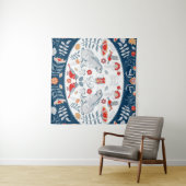 Konijnen, bloemen: volkskunst banner. wandkleed (In Situ (horizontaal))