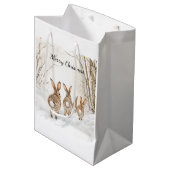 Konijnen bossen sneeuw Kerstmis Medium Cadeauzakje (Voorkant Gekanteld)