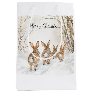Konijnen bossen sneeuw Kerstmis Medium Cadeauzakje
