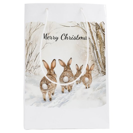 Konijnen bossen sneeuw Kerstmis Medium Cadeauzakje (Voorkant)