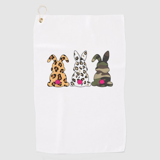 Konijnen Bunnies Leopard Camouflage Happy Paast Golfhanddoek (Voorkant)