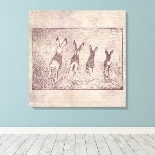  konijnen Bunny Art en Floral Flower Script Canvas Afdruk (Insitu (Houten vloer))